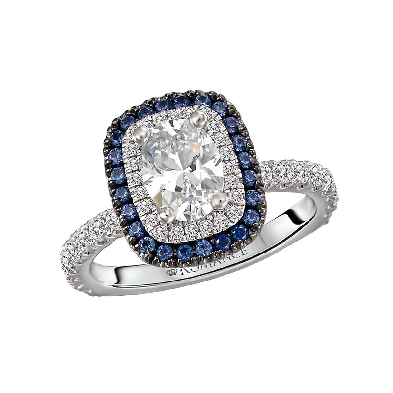 Orbelle Lab Grown Diamond Halo Semi Mount Engagement Ring with Diamond and Sapphire
