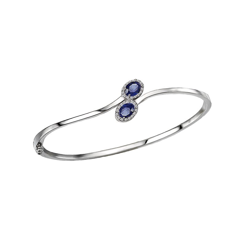 Luxora 14K White Gold Hinged Cuff Bracelet with Oval Sapphire and Diamond Halo