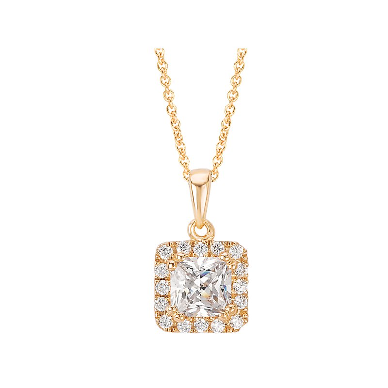 Luxora Diamond Halo Pendant in 14K Yellow Gold - Princess Cut 5mm