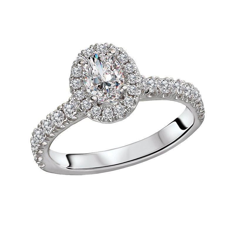 Glemera Halo Diamond Engagement Ring - 14K White Gold Oval Center Stone