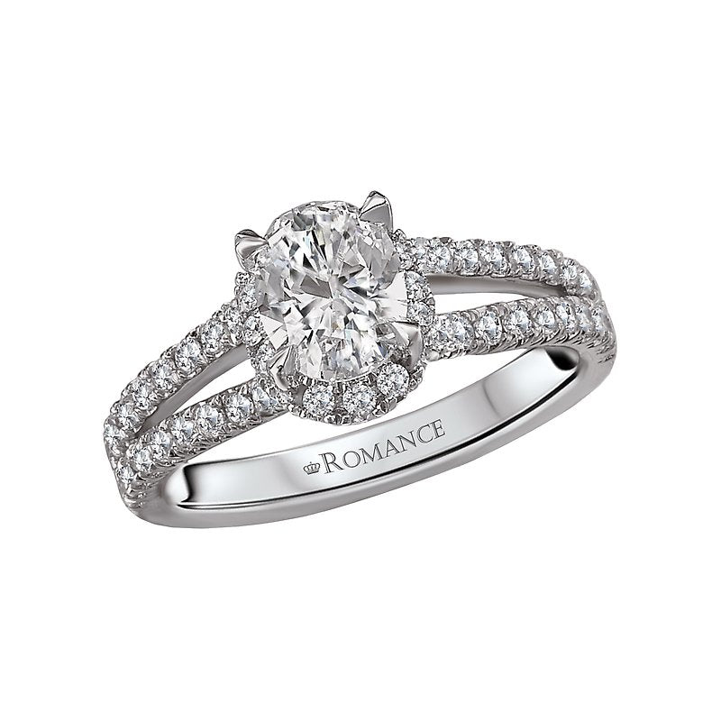 Orbelle Split Shank Semi-Mount Diamond Ring | 18K White Gold Halo Ring