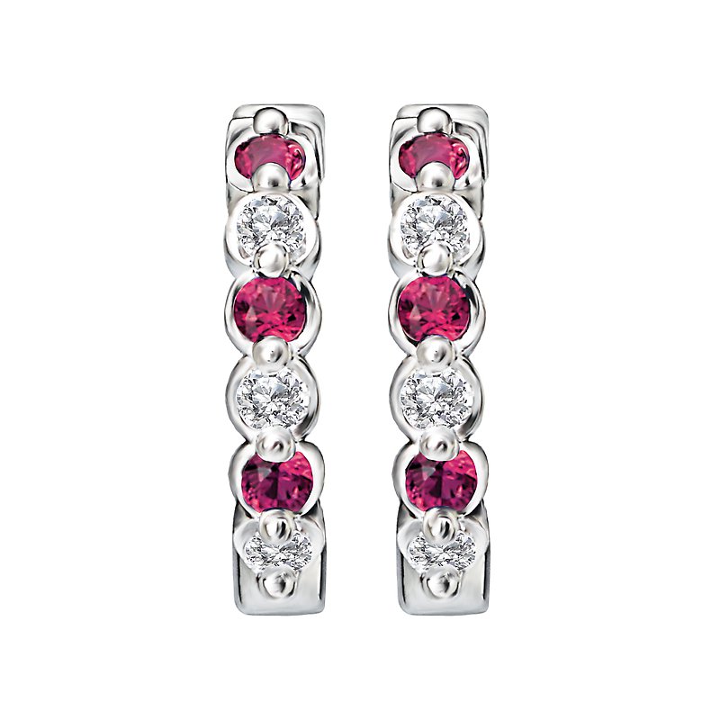 Luxora Diamond and Ruby Hoop Earrings in 14K White Gold
