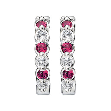 Luxora Diamond and Ruby Hoop Earrings in 14K White Gold
