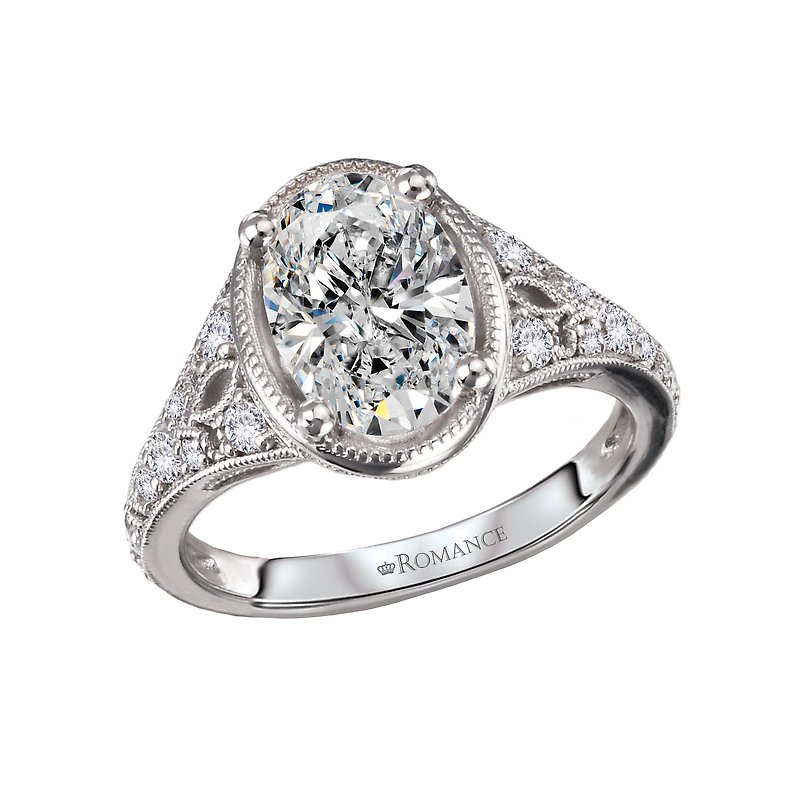 Orbelle Diamond Semi-Mount Engagement Ring | 14K White Gold Oval Shape | Milgrain Detail