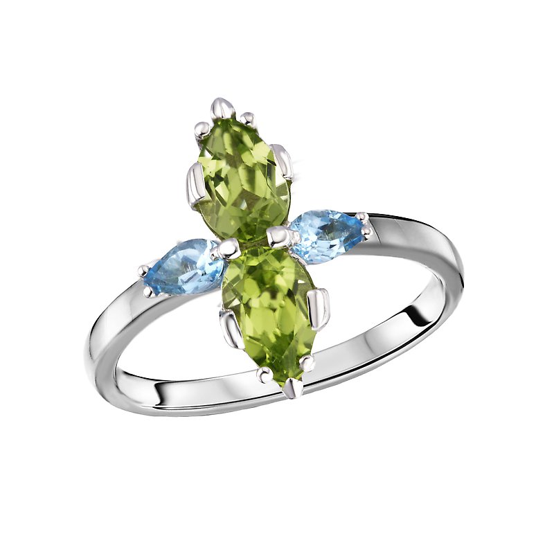 Luxora 14kt White Gold Peridot and Blue Topaz Pear Shaped Ring