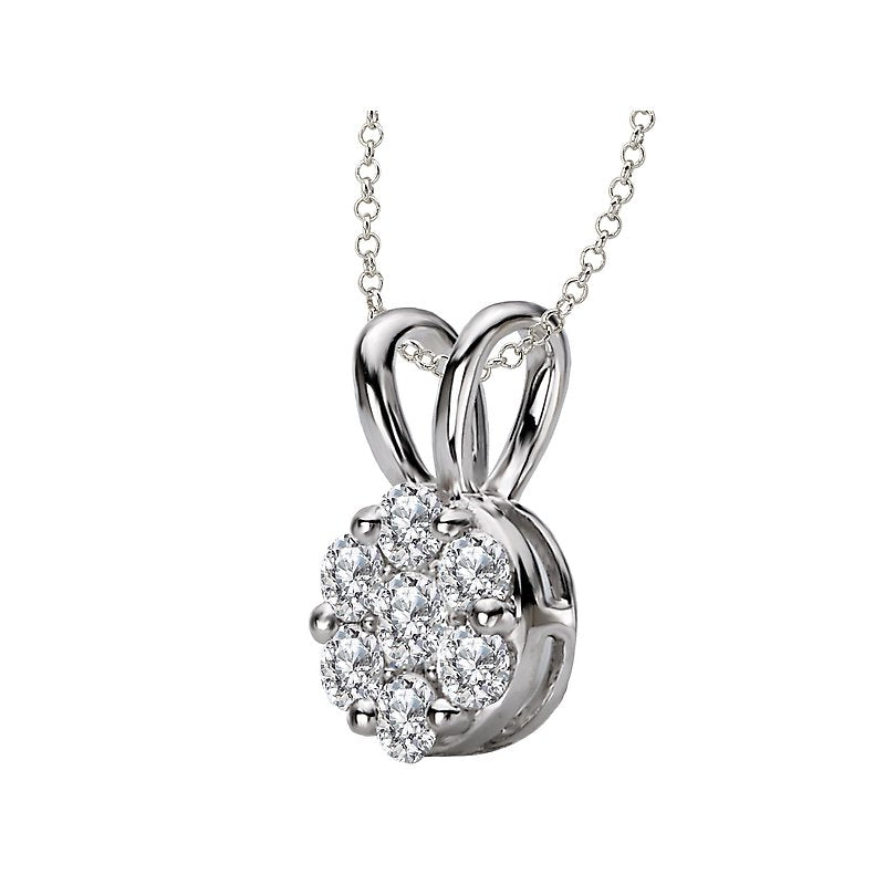 Luxora Ladies Diamond Cluster Necklace in 14K White Gold