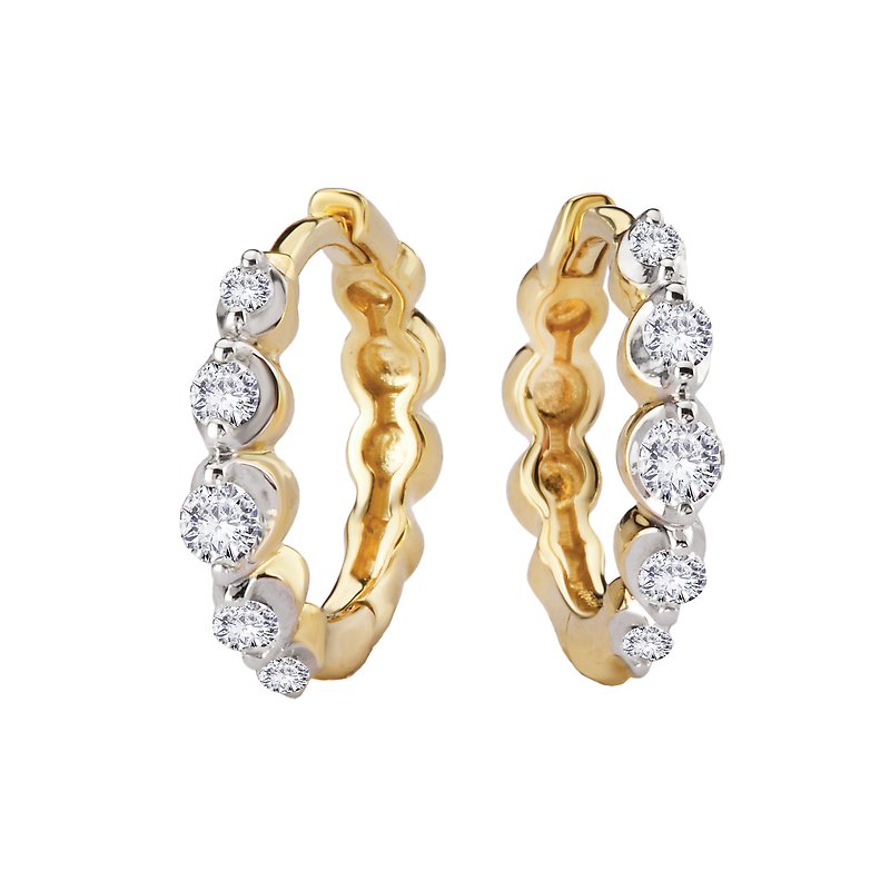Luxora Two-Toned Lab Grown Diamond Huggie Earrings in 14kt Yellow and White Gold