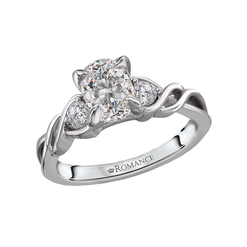 Orbelle 3 Stone Oval Diamond Engagement Ring in 18K White Gold