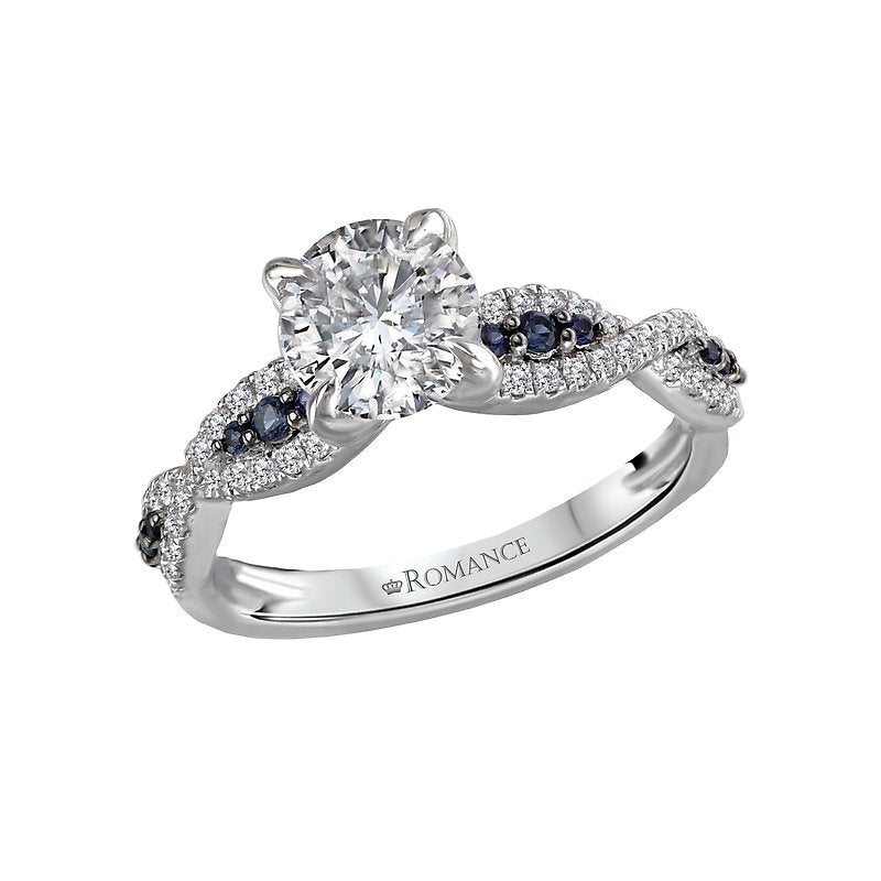 Bandora 14K White Gold Diamond & Sapphire Engagement Ring Semi-Mount