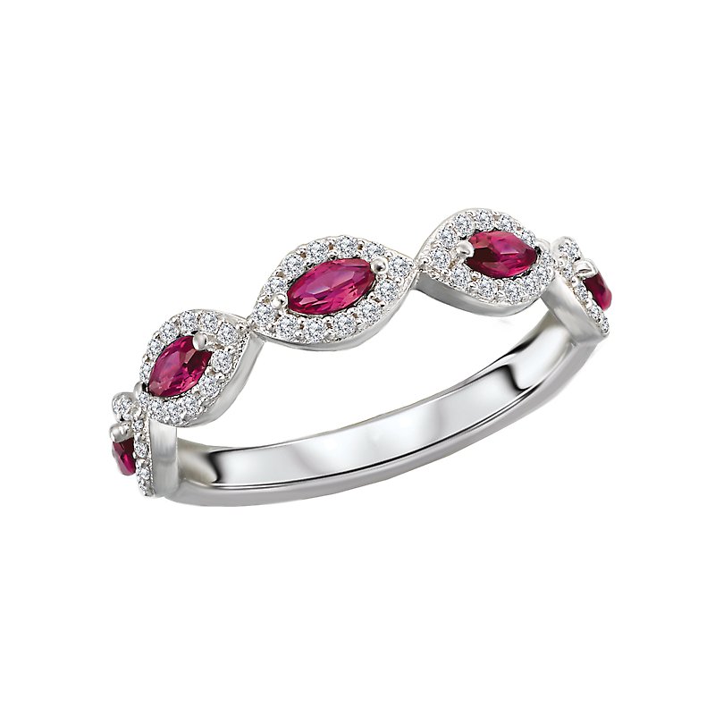 Luxora Marquise Ruby and Diamond Fashion Ring in 14K White Gold