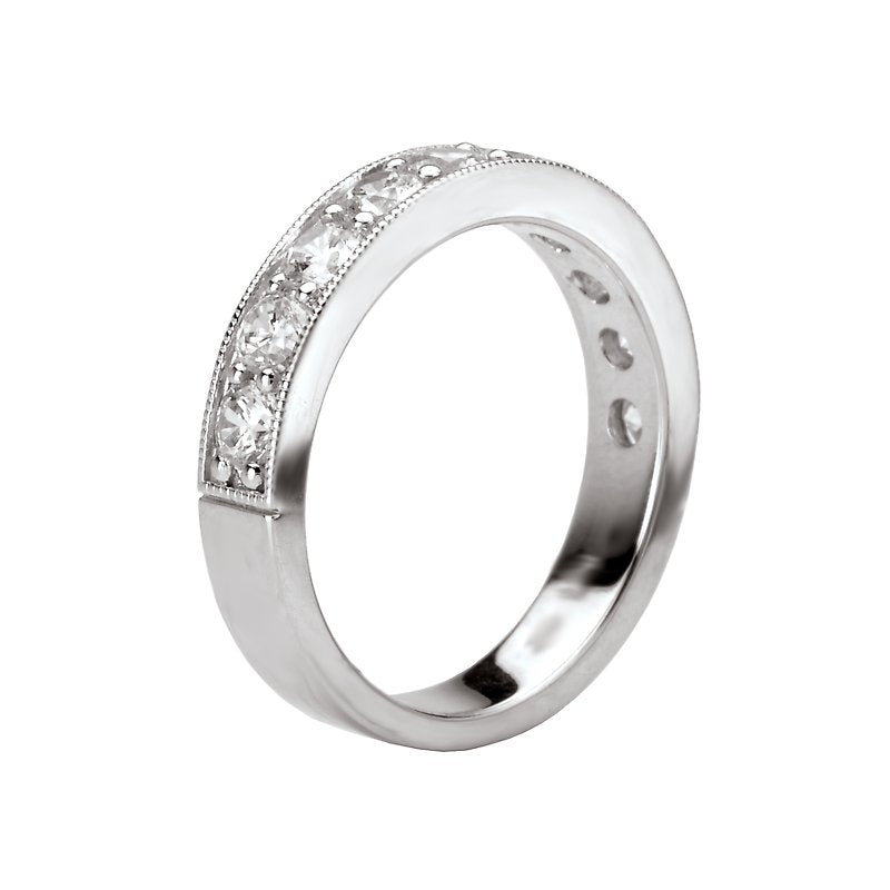 Aurenza Classics 14K White Gold Diamond Wedding Band with Milgrain Detail