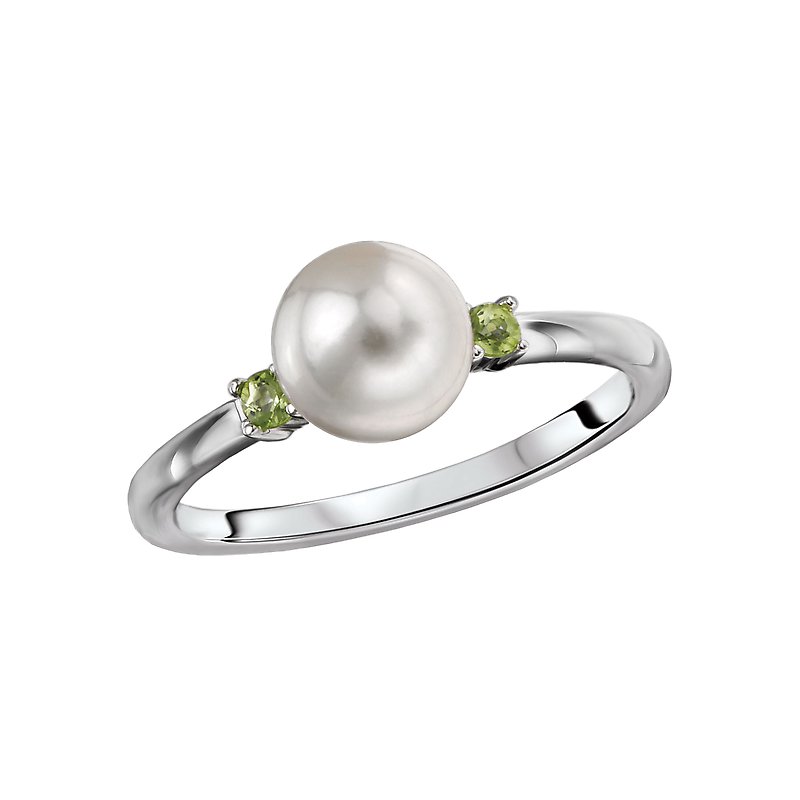 Luxora Classic 14K White Gold Freshwater Pearl Ring with Peridot Accents