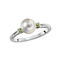 Luxora Classic 14K White Gold Freshwater Pearl Ring with Peridot Accents