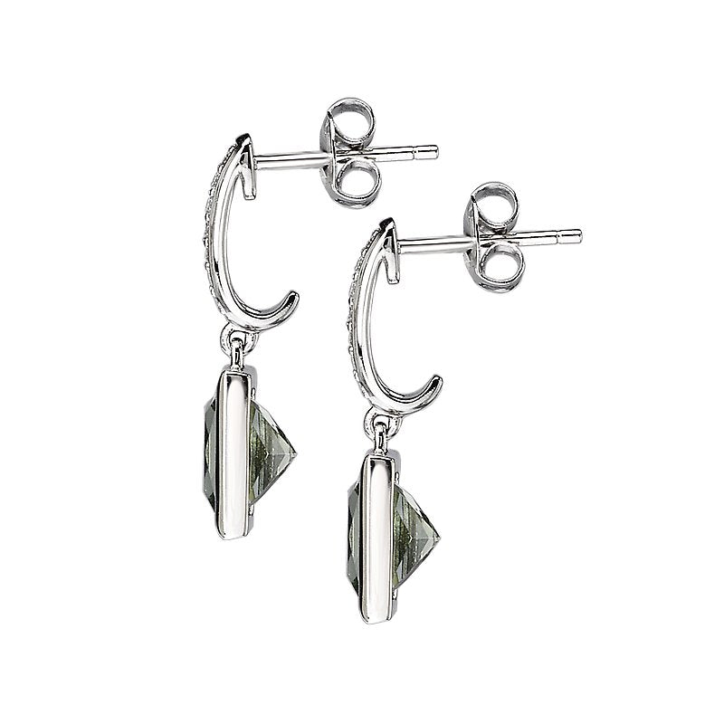 Luxora Princess Cut Green Amethyst Dangle Earrings in 14K White Gold