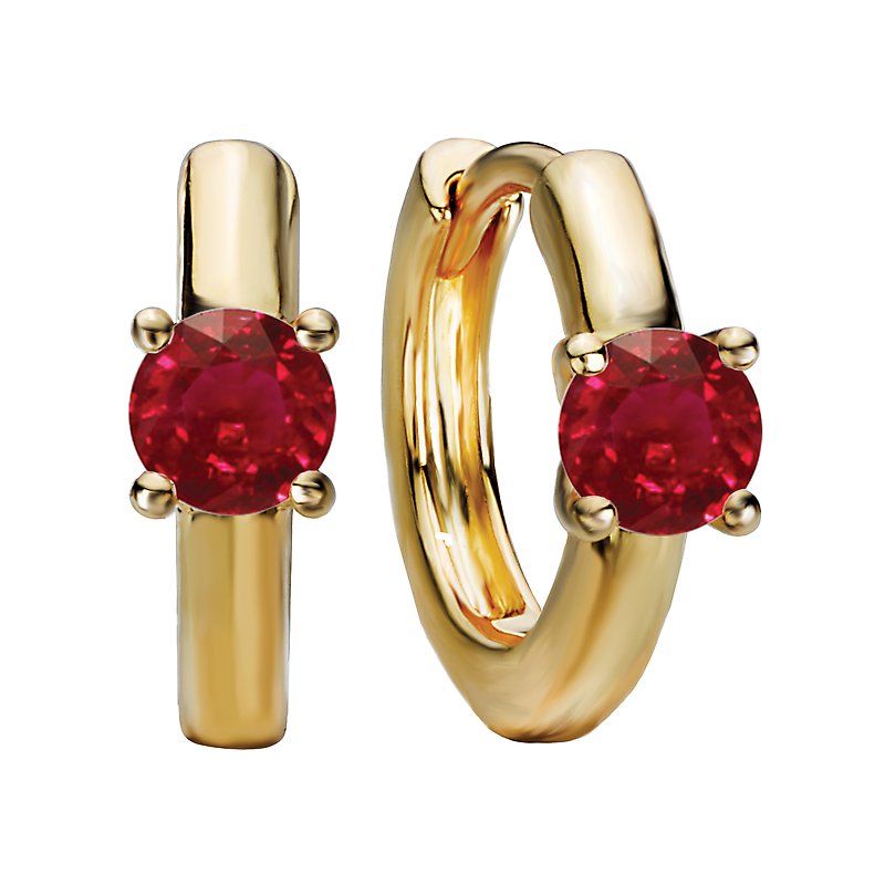 Luxora 14K Yellow Gold Ruby Huggie Earrings