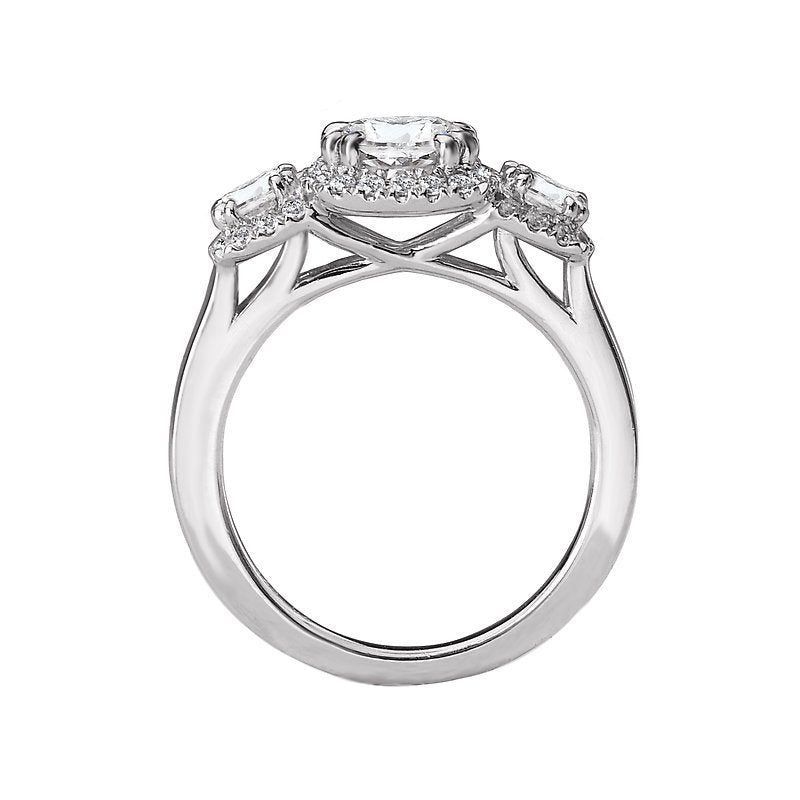 Orbelle 3 Stone Halo Diamond Ring Semi-Mount 18K White Gold