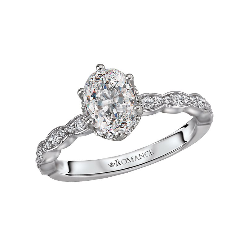 Orbelle Halo Semi-Mount Diamond Ring | 14K White Gold Oval Engagement Ring