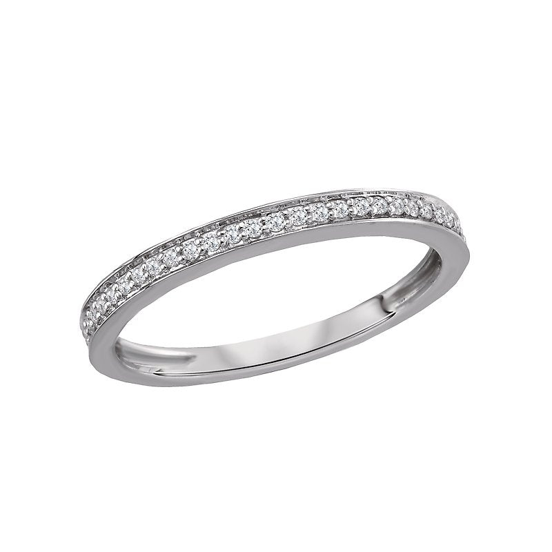Luxora Ladies Diamond Band - 14K White Gold Stackable Ring with Round Faceted Diamonds