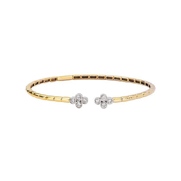 Luxora Two-Toned Diamond Cuff Bracelet | 14kt Yellow Gold Clover Bangle