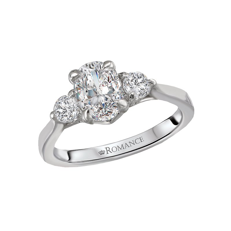 Orbelle 3-Stone Oval Diamond Engagement Ring Semi-Mount in 14K White Gold