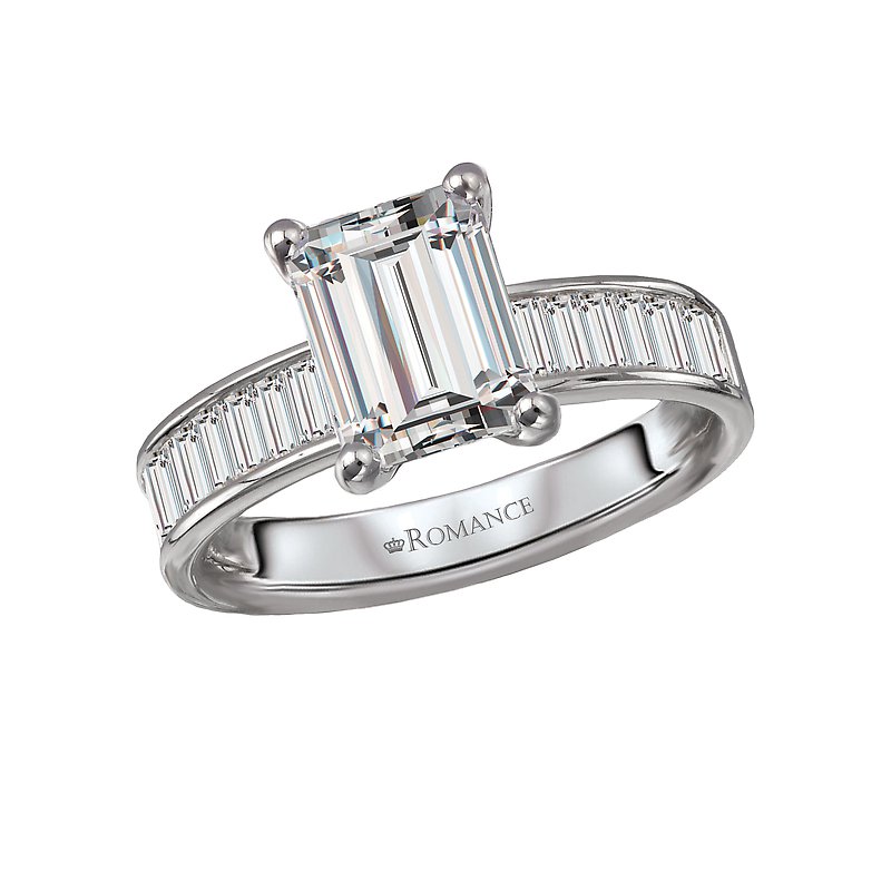 Orbelle Diamond Engagement Ring - 14K White Gold Baguette Channel Set Band