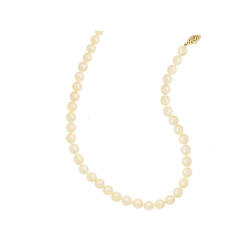 Golden Dyed Cultured Akoya Pearl Necklace with 14K Yellow Gold Clasp - 16 inch