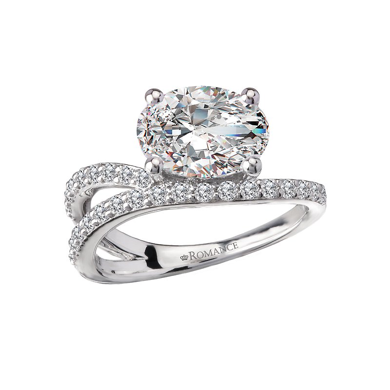Orbelle 14K White Gold Wave Band Diamond Engagement Ring Semi-Mount
