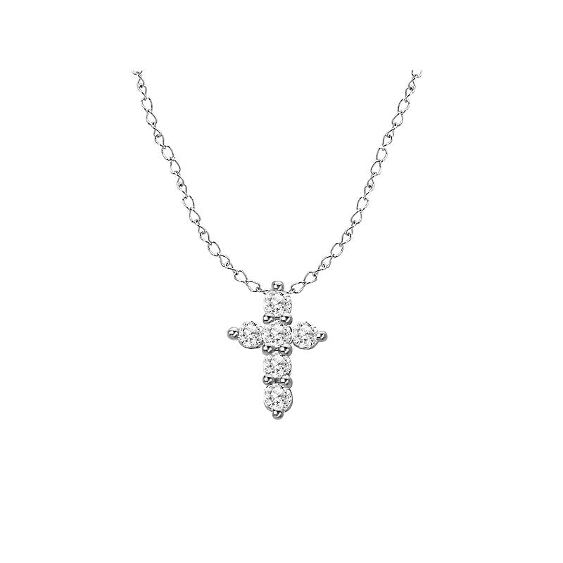Luxora 14K White Gold Small Diamond Cross Necklace