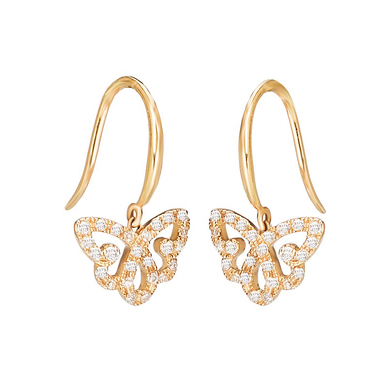 Luxora 14K Yellow Gold Butterfly Dangle Diamond Earrings