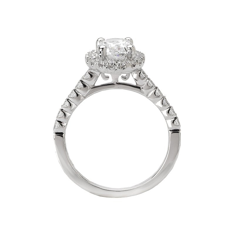 Glemera Petite Oval Halo Diamond Ring in 14K White Gold