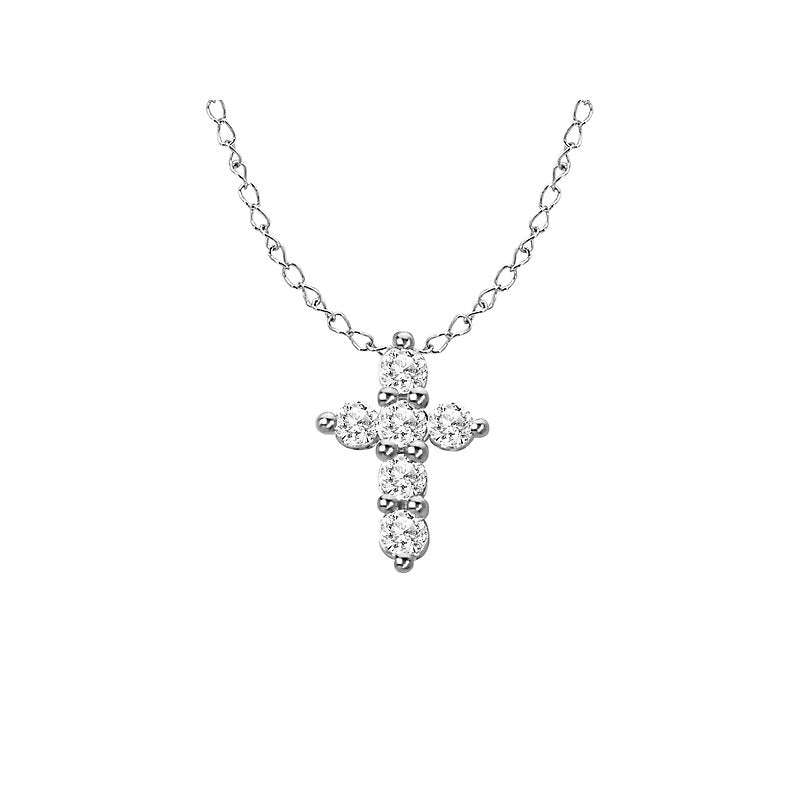 Luxora Diamond Cross Pendant in 14K White Gold with Round Diamonds