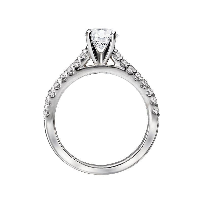 Orbelle Petite Bandora 14K White Gold Diamond Engagement Ring with Round Center Stone
