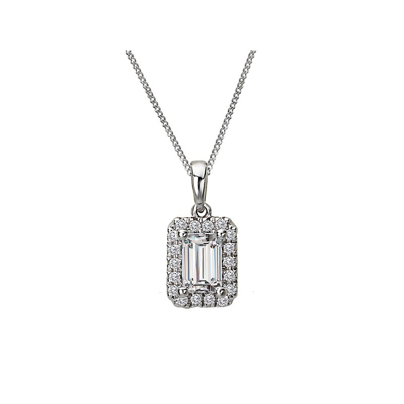 Luxora 14K White Gold Diamond Halo Semi-Mount Pendant for 6x4mm Emerald Shape Center Stone