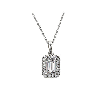 Luxora 14K White Gold Diamond Halo Semi-Mount Pendant for 6x4mm Emerald Shape Center Stone
