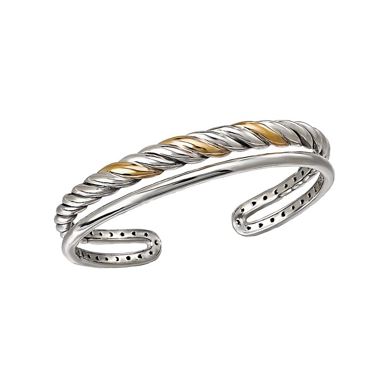 Eleganza Ladies Fashion Two-Tone Bangle Bracelet - High Polished Silver and 18kt Yellow Gold
