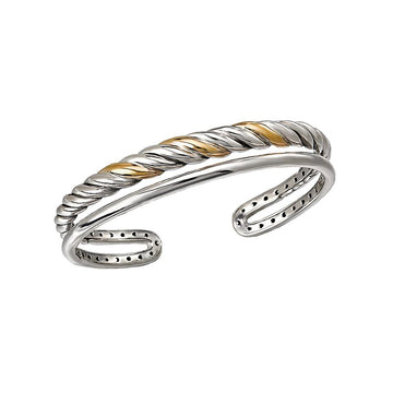 Eleganza Ladies Fashion Two-Tone Bangle Bracelet - High Polished Silver and 18kt Yellow Gold
