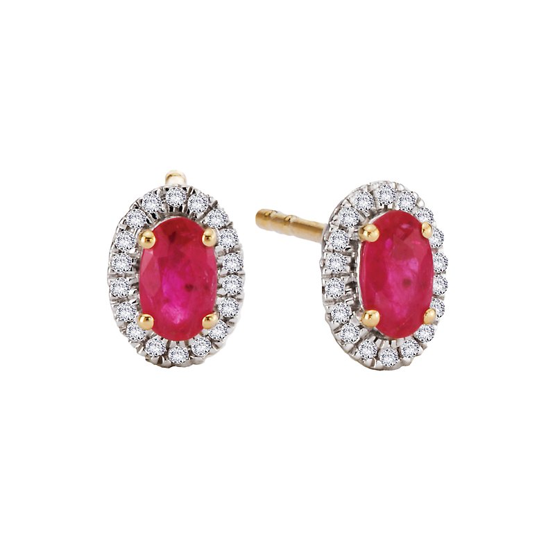 Luxora Ruby and Diamond Halo Earrings in 14K Yellow Gold