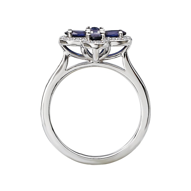 Luxora Ladies Fashion Gemstone Ring in 14K White Gold with Sapphire and Diamond Accents