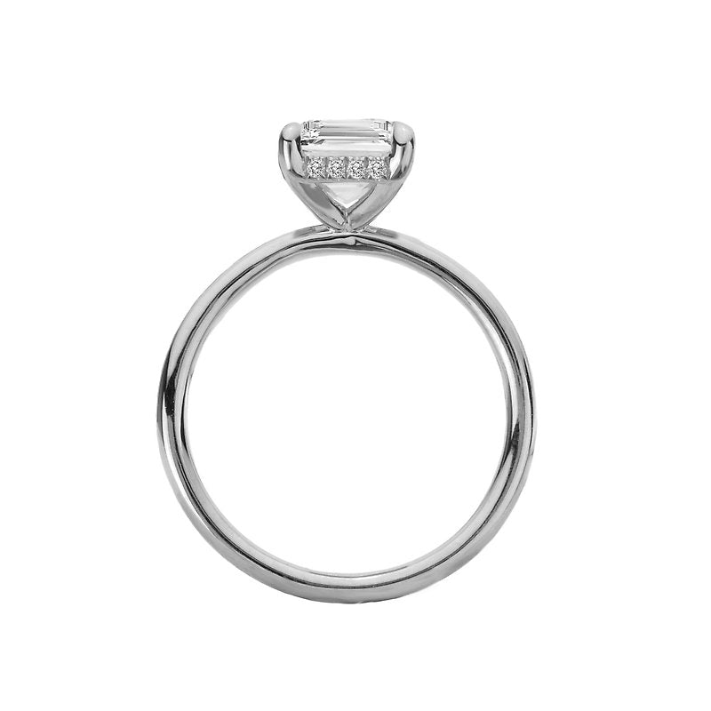 Platinum Hidden Halo Diamond Engagement Ring for 8.5x6mm Emerald Center Stone