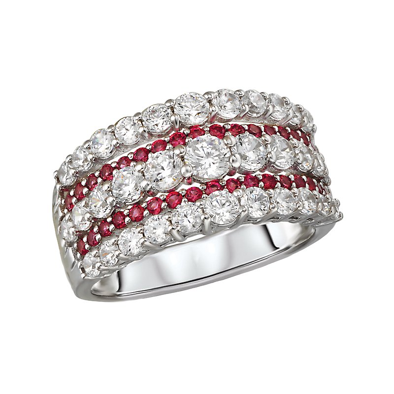 Luxora Classic 14K White Gold Ladies Diamond and Ruby Fashion Ring