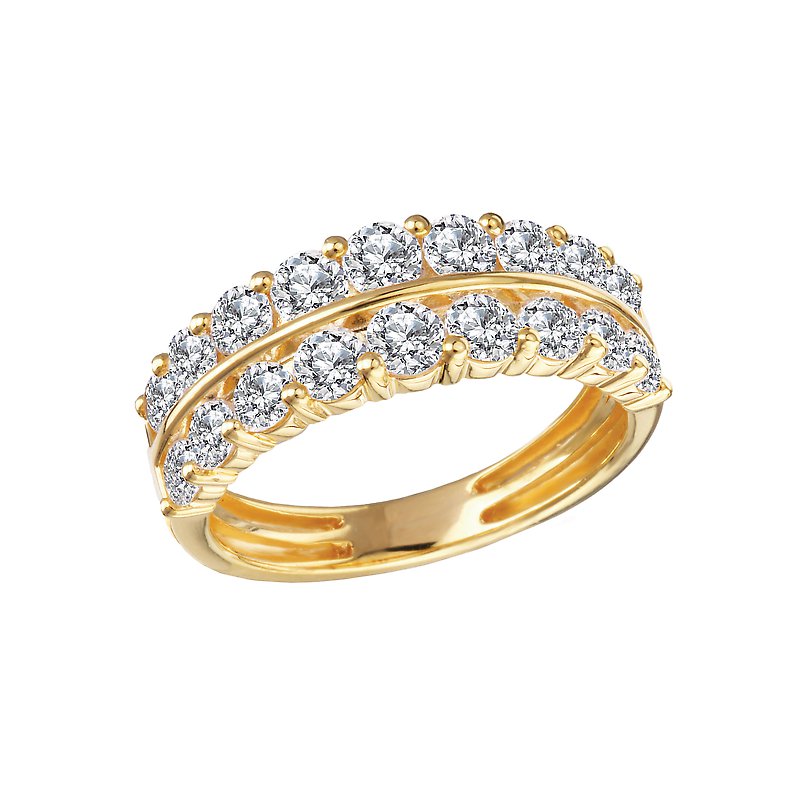 Luxora Ladies Fashion Two Row Diamond Ring - 14K Yellow Gold Classic Style
