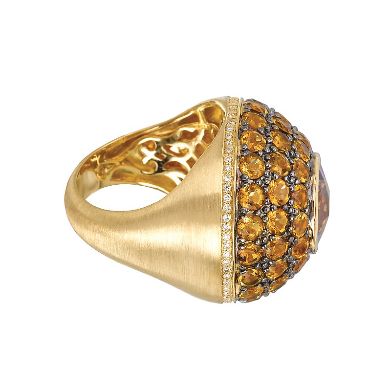 Luxora 18K Yellow Gold Citrine and Amethyst Gemstone Fashion Ring
