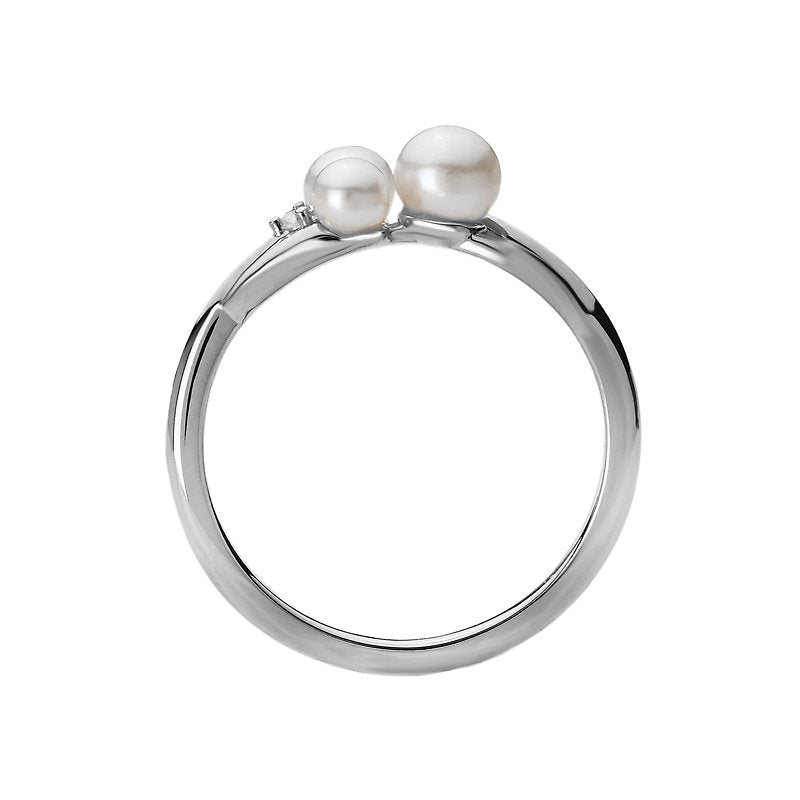Luxora Classic 14K White Gold Ladies Fashion Pearl Ring with Diamond Accent