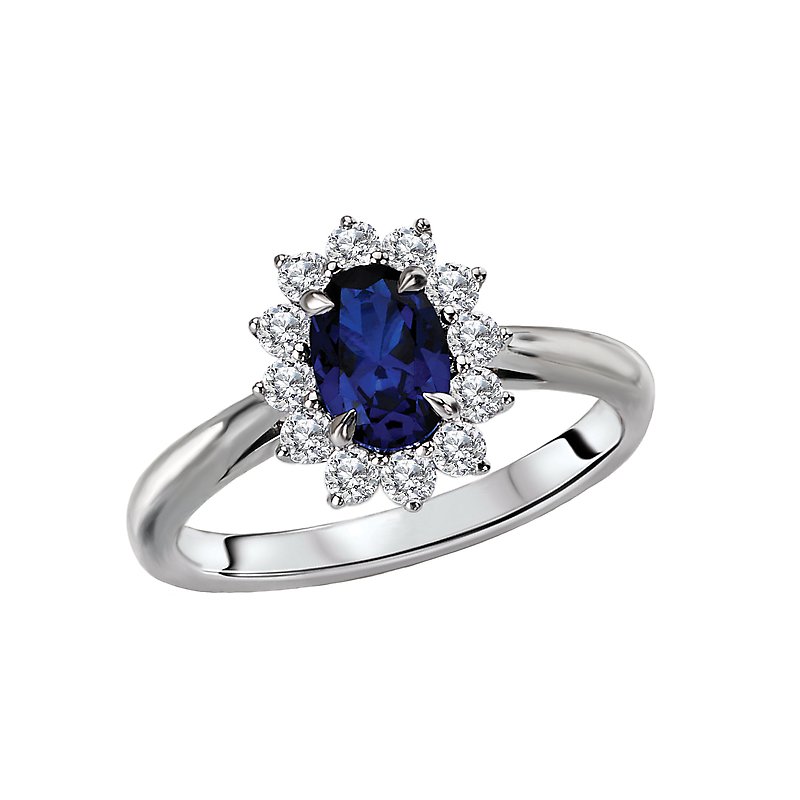 Luxora Sapphire and Diamond Halo Ring in 14K White Gold