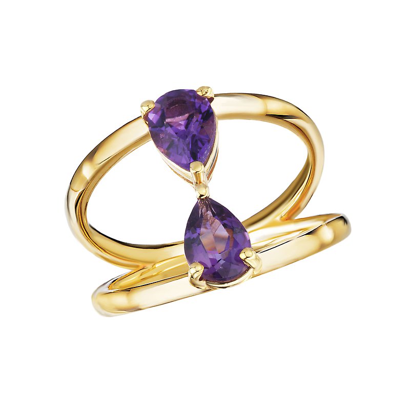 Luxora 14kt Gold Amethyst Pear Ring - Elegant Ladies Fashion Jewelry
