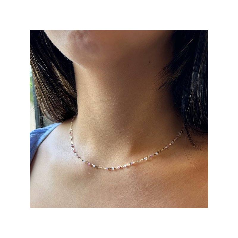 Luxora Italian 14kt Yellow Gold Adjustable Necklace with Pink Quartz and Tourmaline