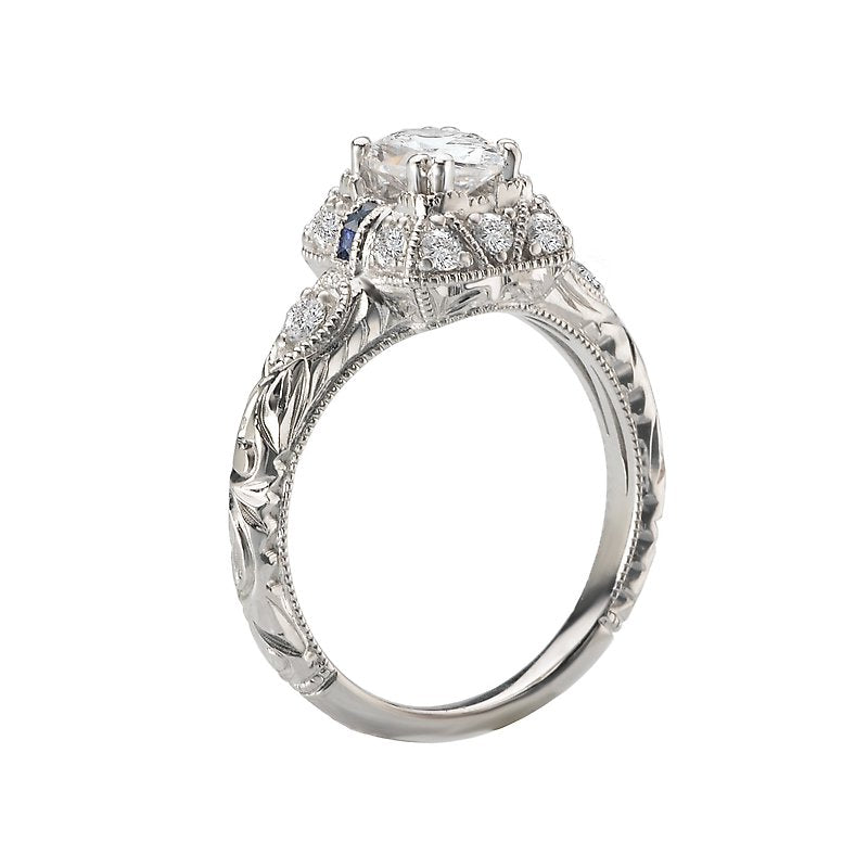 Vintage 18K White Gold Sapphire and Diamond Semi-Mount Ring