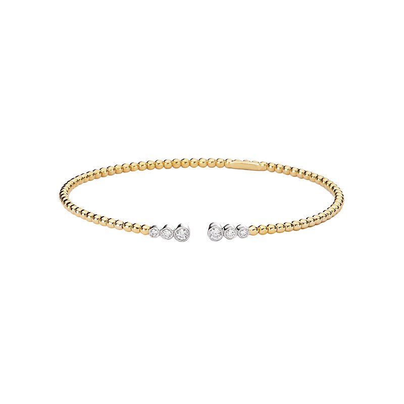 Luxora Two-Toned Diamond Cuff Bracelet | 14kt Yellow & White Gold | Round Beads & Diamonds