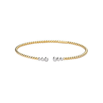 Luxora Two-Toned Diamond Cuff Bracelet | 14kt Yellow & White Gold | Round Beads & Diamonds