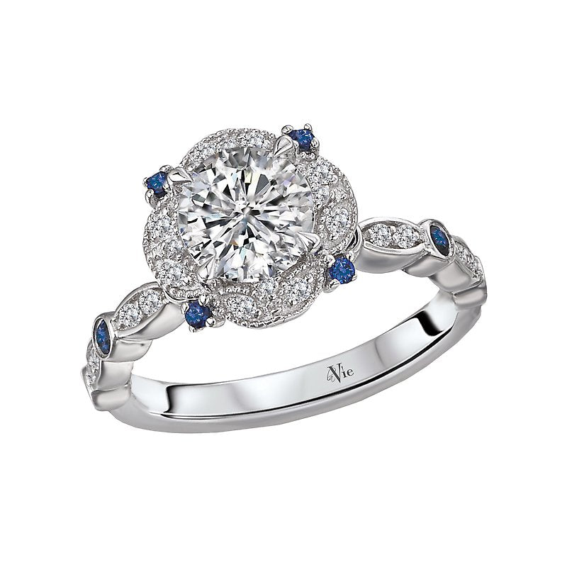 Glemera Halo Semi-Mount Diamond Ring in 14K White Gold